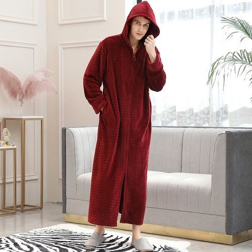Women Winter Plus Size Flannel Bathrobe Hooded Bath Robe Night Gown Sleepwear - Bild 25 von 31