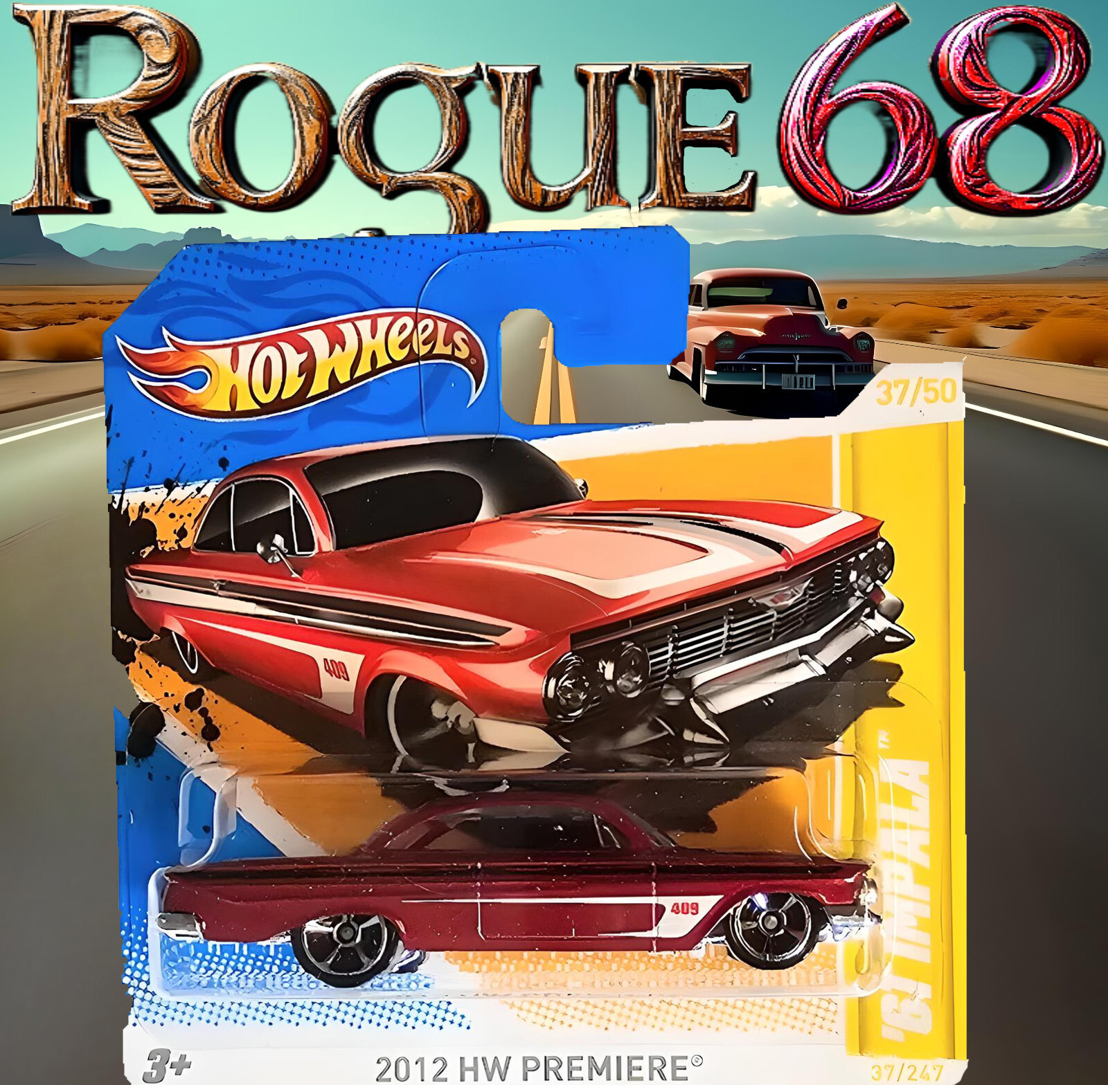 Hot Wheels '61 Impala, Dark Red, 2012 New Models, "409," Mint on Short Card
