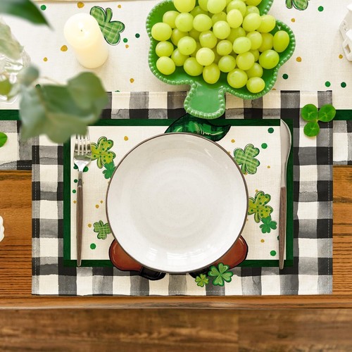Artoid Mode Buffalo Plaid Gnome Shamrock St. Patrick's Day Placemats Set of 4, 1 - Picture 2 of 7