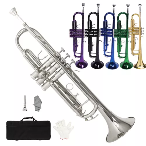School Band Brass 3 Keys B Flat Trumpet with Case Gloves - Intermediate Concert