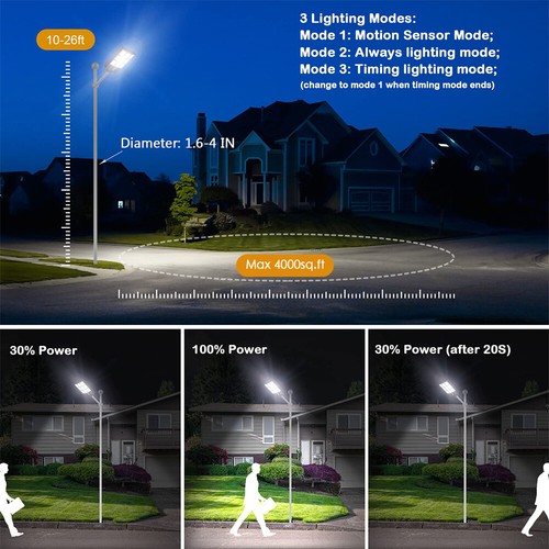 4000W 864 LED Commercial Solar Street Light LED Floodlight Dusk-Dawn+Remote+Pole - Picture 7 of 10
