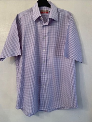 M&S Tailoring Non Iron Short Sleeve gingham check Shirt Lilac . Size 15.5