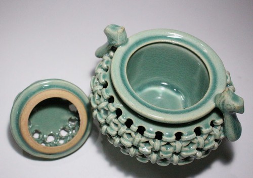 [Y] Japanisches Buddhistisches Altar Seladon Räuchergefäß "SEIJI-KOURO" Greenware Shi-shi RAR - Bild 3 von 11