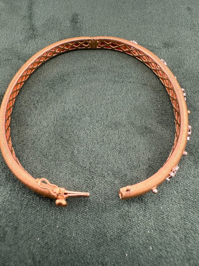 18k Solid Gold Open Bangle Cuff Diamond Bracelet … - image 7