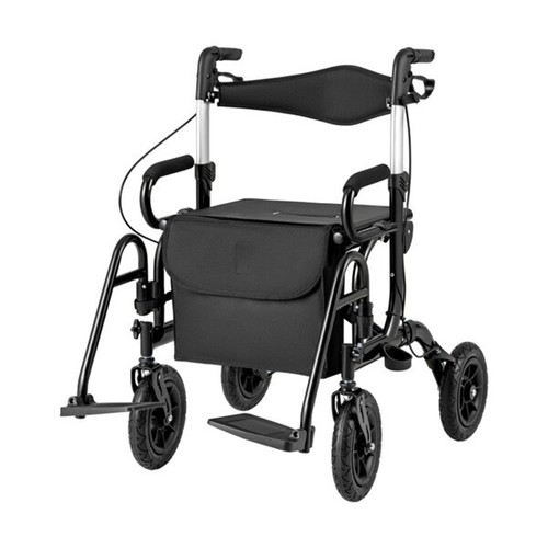 New 2-in-1 Foldable Rollator Walker with 9 Inch Pneumatic Tires -Black - Picture 2 of 10