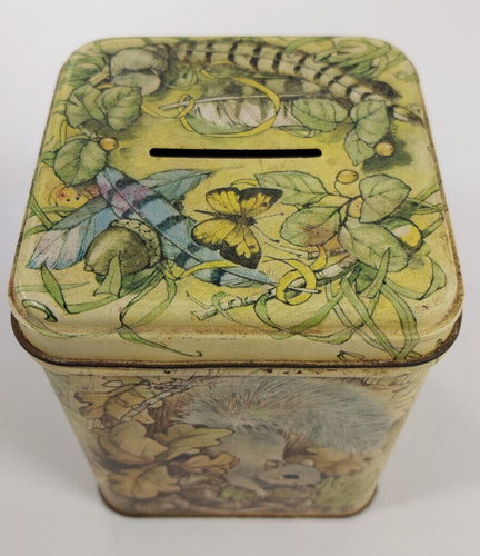 Vintage Hallmark latta quadrato risparmio moneta bosco scoiattolo castoro procione - Foto 8 di 14