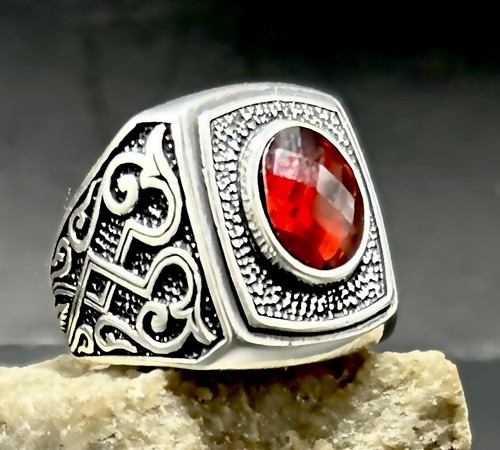 Herrenring aus 925 Silber Stein, rote Zirkonia Männer Schmuck Ring Silberring - Bild 3 von 10