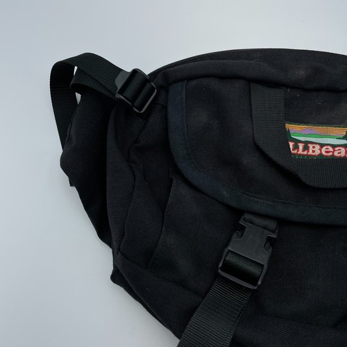 VTG LL Bean Fanny Pack Bag Black Hiking Travel Zipper Compartments Canvas USA - Picture 3 of 12