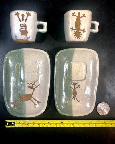 Keramik Demitasse Tassen & Untertassen Serra Da Capivara Brazil Pottery Petroglyph - Bild 7 von 7