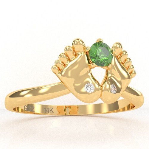 Anillo de diamantes peridoto pies de bebé en oro de 14 k - Imagen 17 de 24
