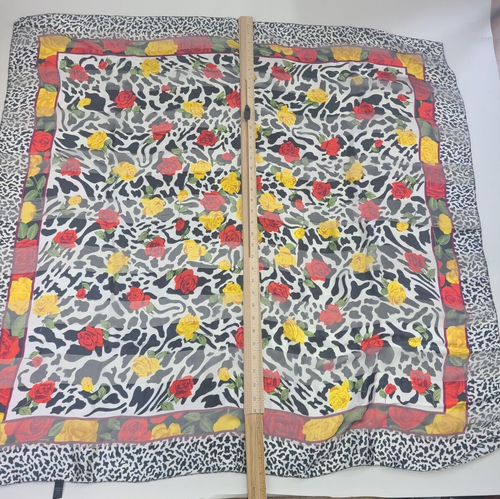 City Silk Co Citysilk Scarf 40x40" Polyester Red Yellow Rose Animal Print - Picture 6 of 13
