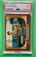 1955 BOWMAN #202 MICKEY MANTLE PSA 2 GRADED HOF YANKEES