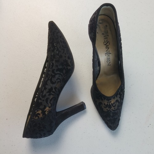 Yves Saint Laurent Black pointed lace pumps size 6M for women leather Italy