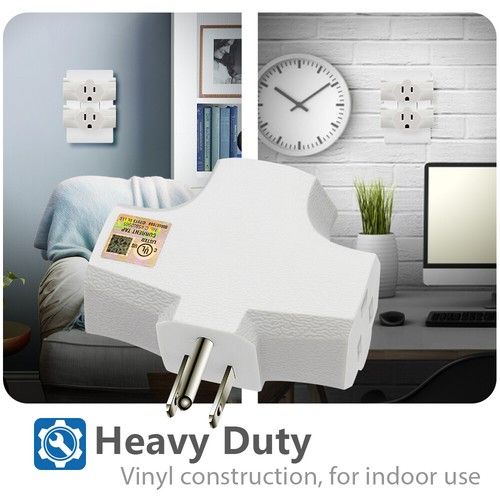 2 PCS 3-Outlet Grounding Adapter, Heavy-Duty Power Tap, UL Listed Plug Extender - Picture 5 of 7