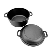 Gusseisen 2In1 Topf & Pfanne | Brotbacktopf | Schmortopf 20 Cm Ø ÖL Eingebrannt
