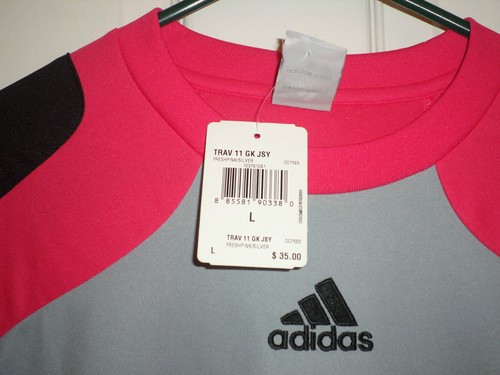 ADIDAS PERFORMANCE CLIMALITE MENS PINK AND SILVER SOCCER SHIRT SIZE L NWT - Picture 2 of 8