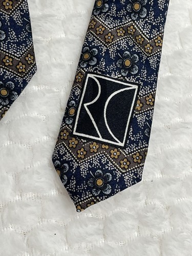 CORBATA DE RADIOCONTROL 100% SEDA 57"" LARGA ESTAMPADO FLORAL GEOMÉTRICO AZUL MARRÓN EXCELENTE - Imagen 4 de 7