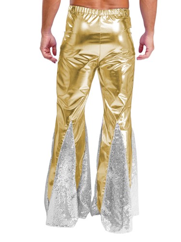 Mens Shiny Metallic Disco Bell Bottoms Long Pants Flared Leg Dancewear Costume - Bild 28 von 102