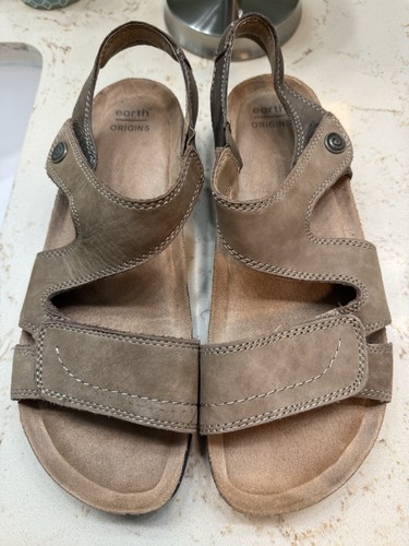 Earth Origins Suede Leather 9M Sandals Heel Strap Mushroom Brown Preowned