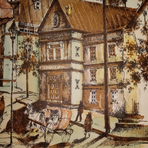 Original Pen-&-Ink &Watercolor Artwork,Montreal,Quebec 24” x 18”, Signed,Framed, - Picture 6 of 12