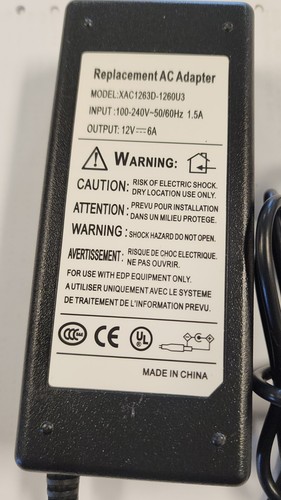 12V 6A XAC1263D-1260U3 AC-DC Adapter Charger Power Supply Cord For LCD Monitor 0 - Picture 2 of 3