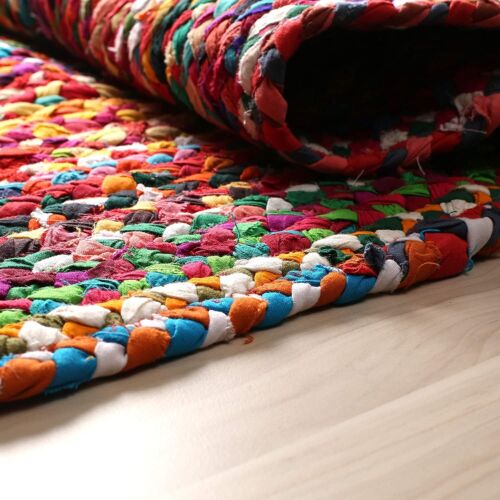 Alfombra Boho rectangular de algodón chindi trenzada a mano para granja - Imagen 5 de 7