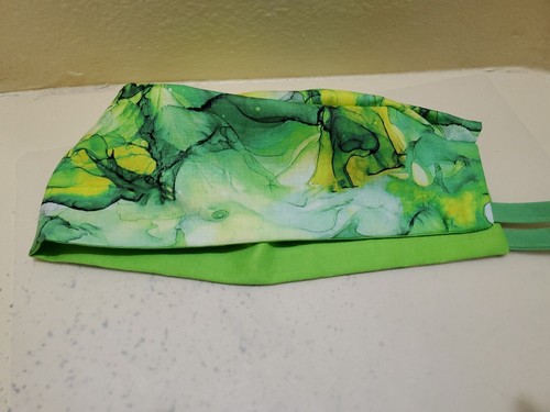 Marble Green & Yellow Men's Skull/Chemo Surgical Scrub Hat/Cap Handmade - Picture 7 of 7
