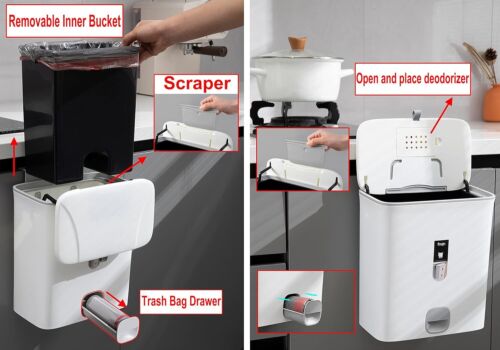 Kitchen Trash Can with Lid,2.4 Gallon Small Hanging or Standing Plastic Compost - Picture 2 of 15