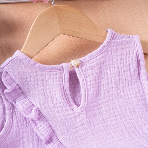 Summer Kids Cotton 2pcs Toddler Girls Sleeveless Top + Ruffle Pants Set - Picture 15 of 27