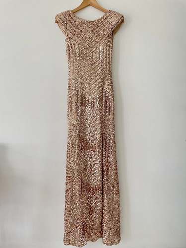 Bariano Gold Art Deco Sequin Formal Gatsby Evening Dress Ball Gown Sz 6-8 US 2-4 - Picture 2 of 8