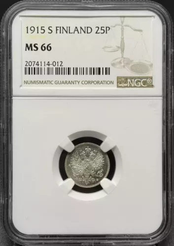 1915 S Finland Silver 25 PENNIA NGC MS-66 S