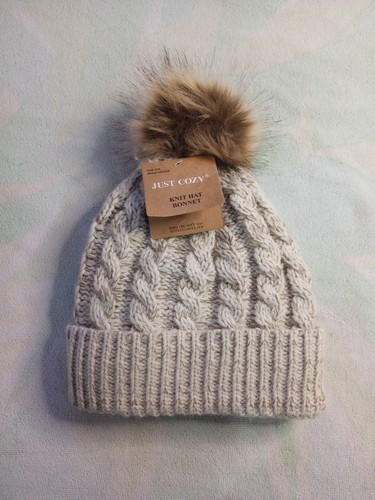 Nuevo sombrero tejido Just Cozy gorro marrón pompón bola cable forro térmico - Imagen 1 de 4