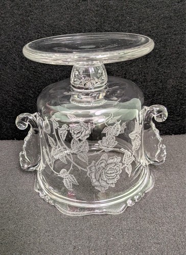 VTG Heisey ORCHID Footed Candy Glass Jar w/ Lid: Seahorse Handles, 8.25" Tall - Picture 7 of 9