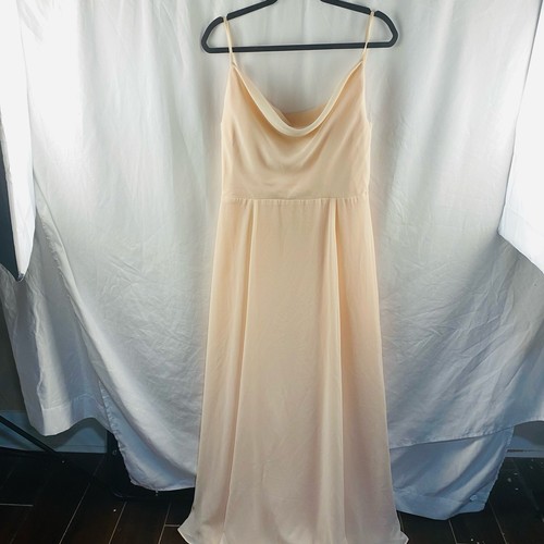 Amsale Harriet Cowl Neck Maxi Formal Crepe Bridesmaid Dress Peach Fawn Size 14 - Picture 4 of 10