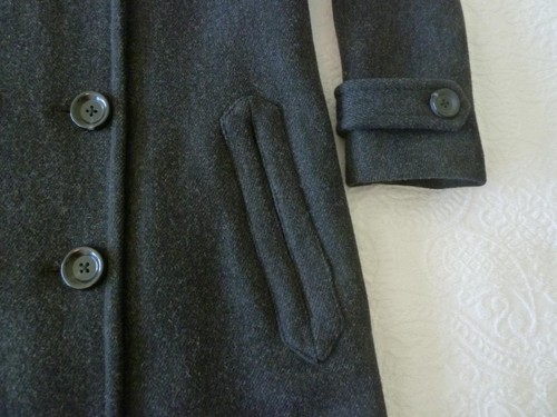 Emerson Fry USA Wool Charcoal Double Breasted Epaulets Pockets Coat 4 S EUC $500 - Picture 6 of 13