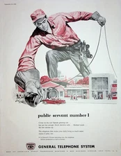 Original 1956 Vintage Telephone Ad: Public servent, General Telephone System