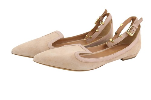 EMPORIO ARMANI X3D225 Women Flats EU37 Beige Suede Leather Pointed Toe Ballerina - Picture 2 of 14