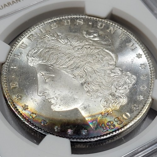 1880 S Morgan Silber Dollar 1 $ NGC MS67 RAINBOW TONED Superb Gem Wow! *M100 - Bild 4 von 5