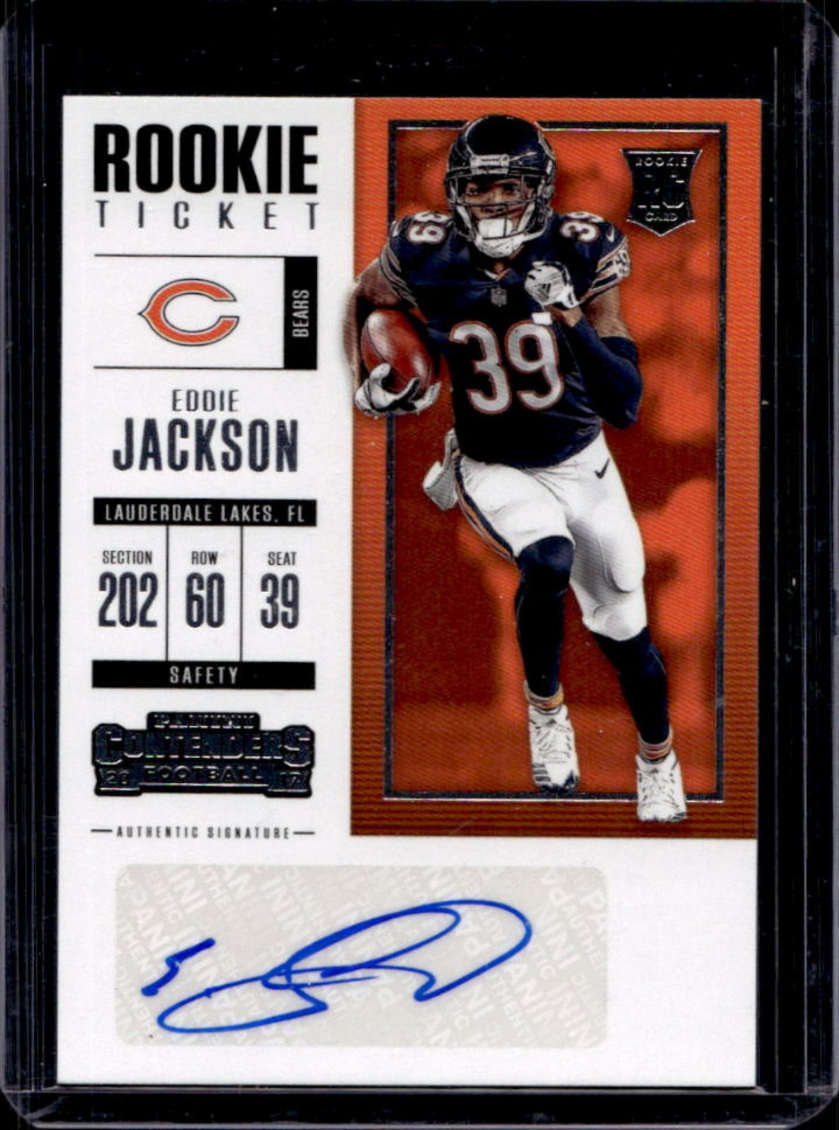 2017 Contenders Eddie Jackson Rookie RC Rookie Ticket Auto #195 Bears