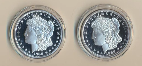 1889 National Collectors Mint Morgan Silver Dollar Proof Coin set of 2