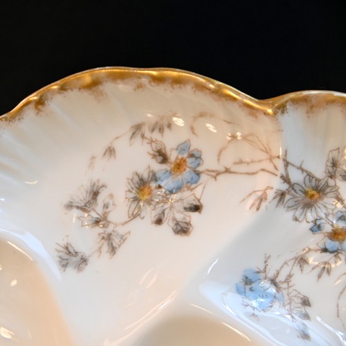 CFH/GDM Haviland Limoges Austernplatte 5 Abschnitte & Mitte 1892-1900 Floral Gold - Bild 4 von 13