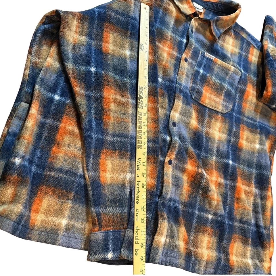 Columbia Plaid Fleece Button Up Shirt Jacket Men's 4X Blue Orange Long Sleeve - Image 4 of 4