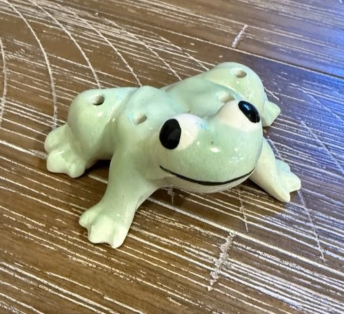 Vtg Ceramic Flower Frog MCM Art Figural Green Glaze Garden Collectors