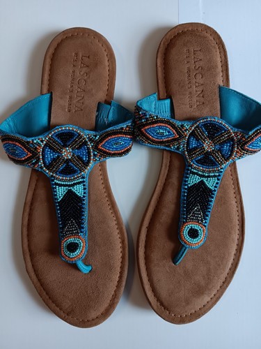 Lascana SANDALEN BLAU BUNT PERLEN GRÖSSE 8,5 NEU MIT ETIKETT - Bild 2 von 11
