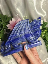 7.3" 908g A+ Pretty Lapis Lazuli w/ Pyrite Full Body Dragon Crystal Stone Carvin