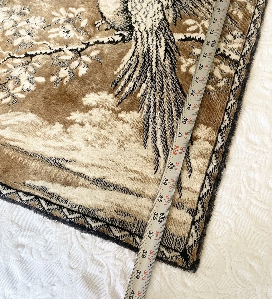 Vintage Parrot Tapestry Wall Art Woven Textile Birds Scenic Brown Tan 21x38 - Image 4 of 4