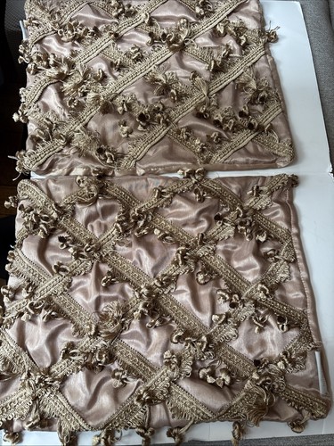 2 French Country Pillow Covers by Nina Campbell Dusty Rose Silk Gold Trim 16x12 - Picture 2 of 7