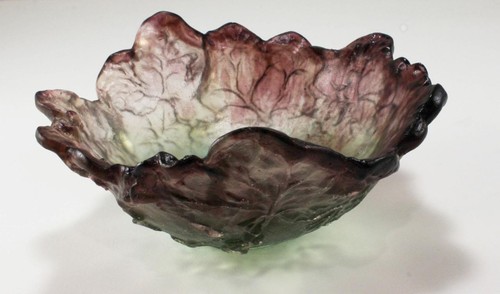 DAUM COUPELLE PATE DE VERRE GLAS KRISTALL BLATT SCHALE SCHMUCKSCHALE - Bild 4 von 6