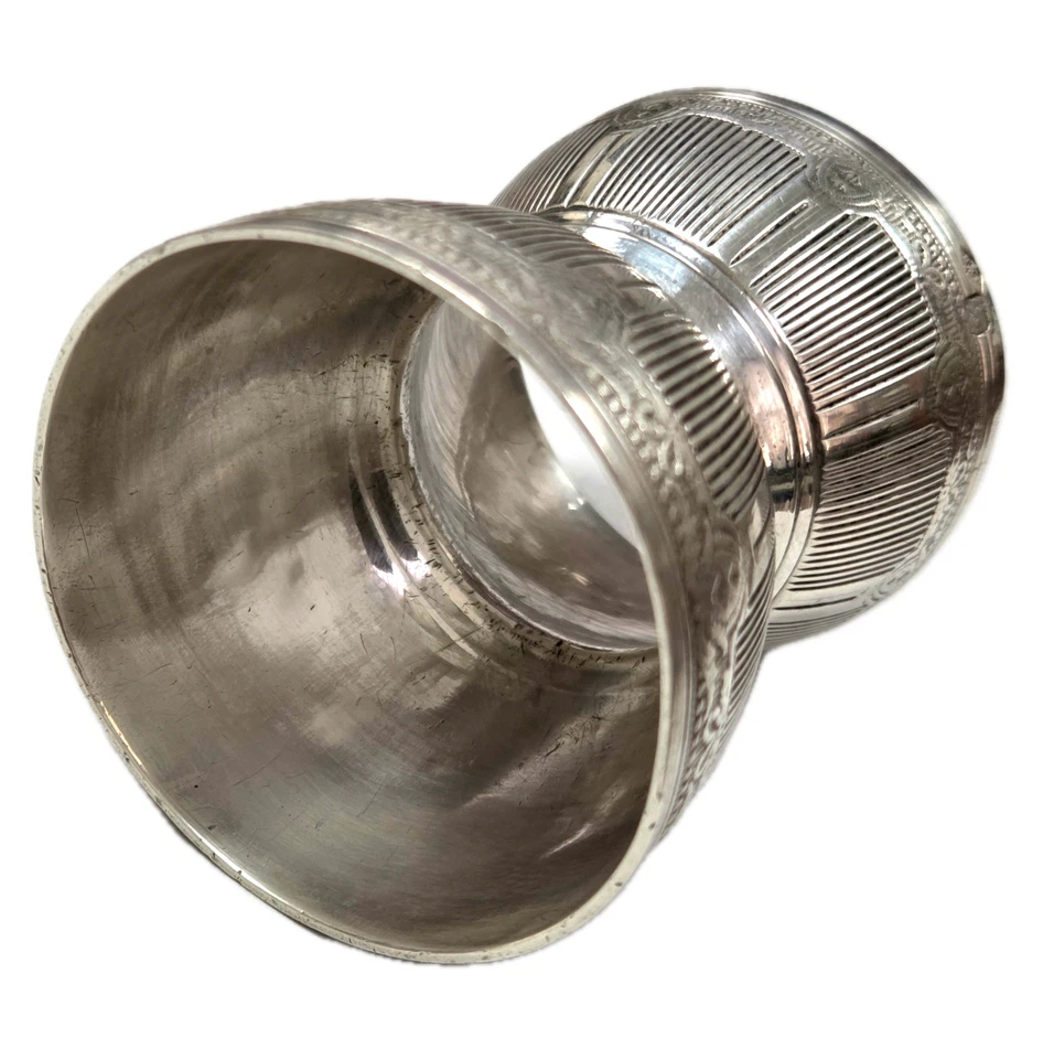 Antiguo vaso de huevo doble torneado con motor francés de plata esterlina BF&Cie Foto 3 de 4