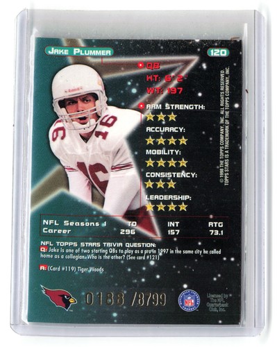 1998 Topps Stars Bronze Star Jake Plummer #120 /8799 Cardinals - Picture 2 of 2